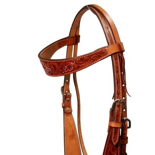 Fort Worth Carved Pink Floral Headstall